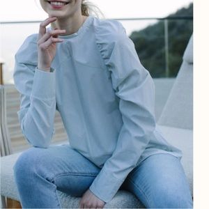 Tish Cox Mia cotton Blouse Women's Size XS light blue  Long Sleeve Ruched Top
